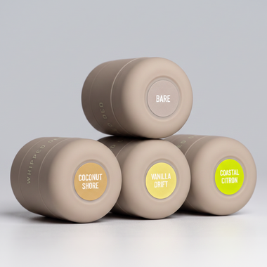 The four Roon scents to choose from: Coastal Citron, Vanilla Drift, Coconut Shore and fragrance-free Bare