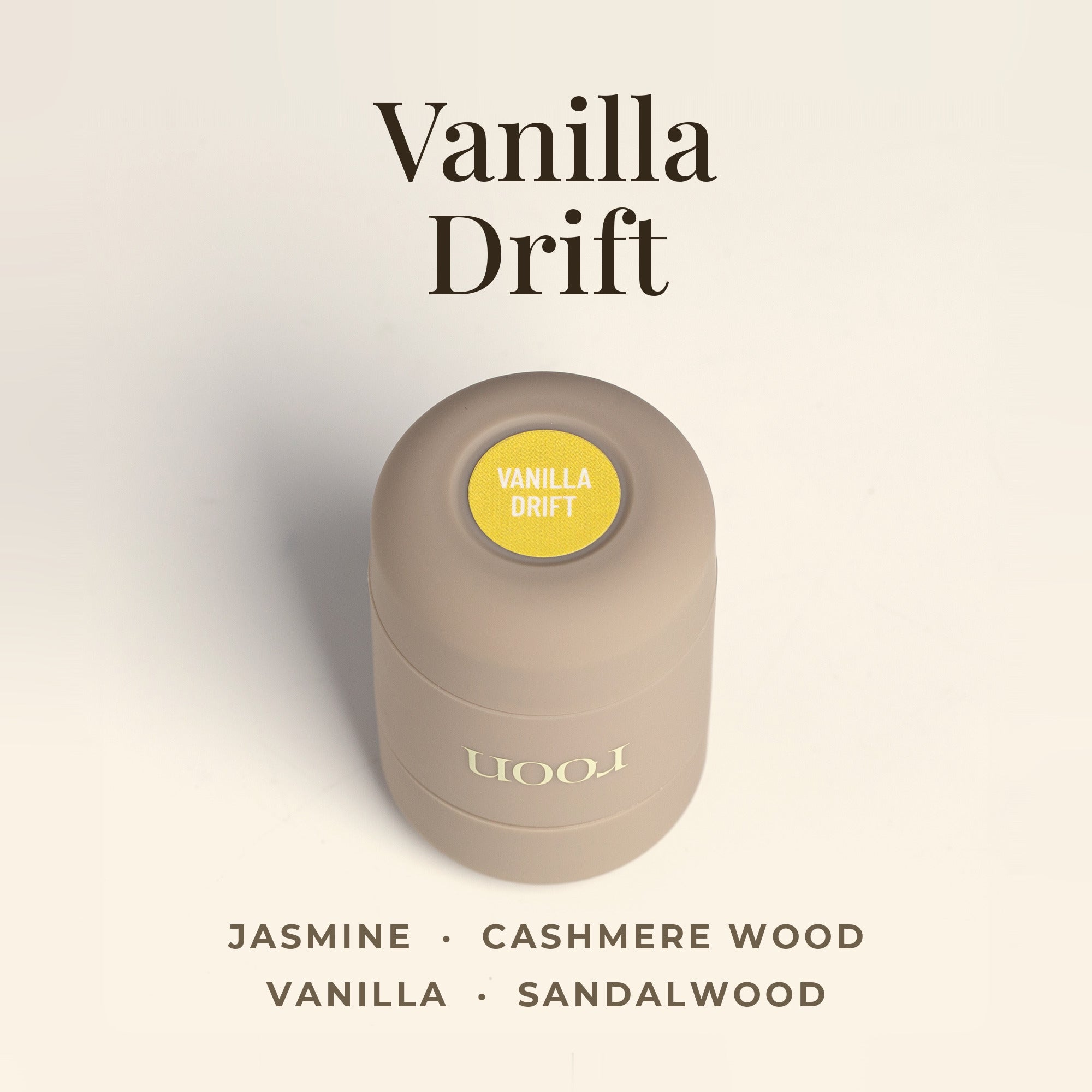 Roon Vanilla Drift scent notes — jasmine, cashmere wood, vanilla and sandalwood