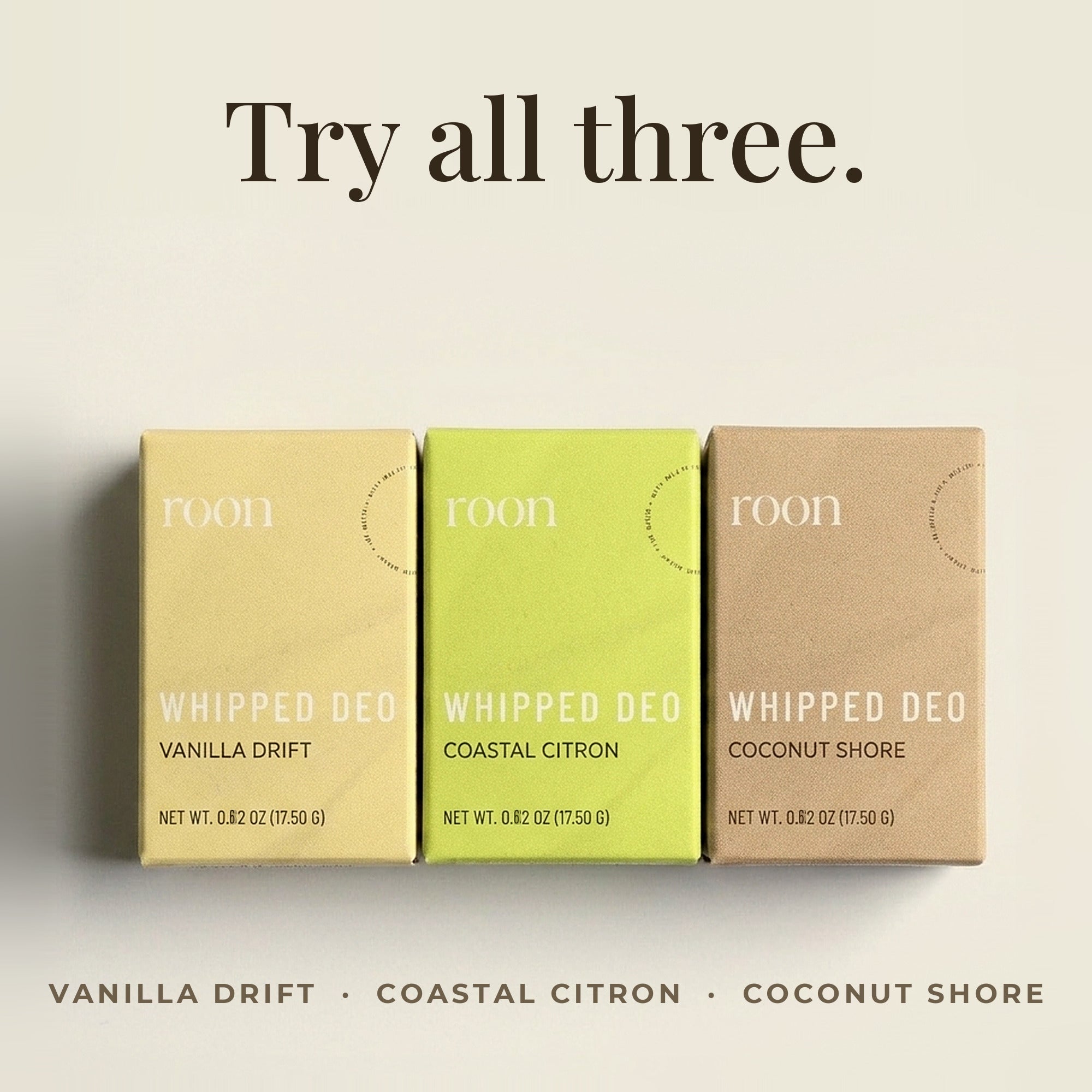 Try all three — the Coastal Citron, Coconut Shore and Vanilla Drift cartons side by side
